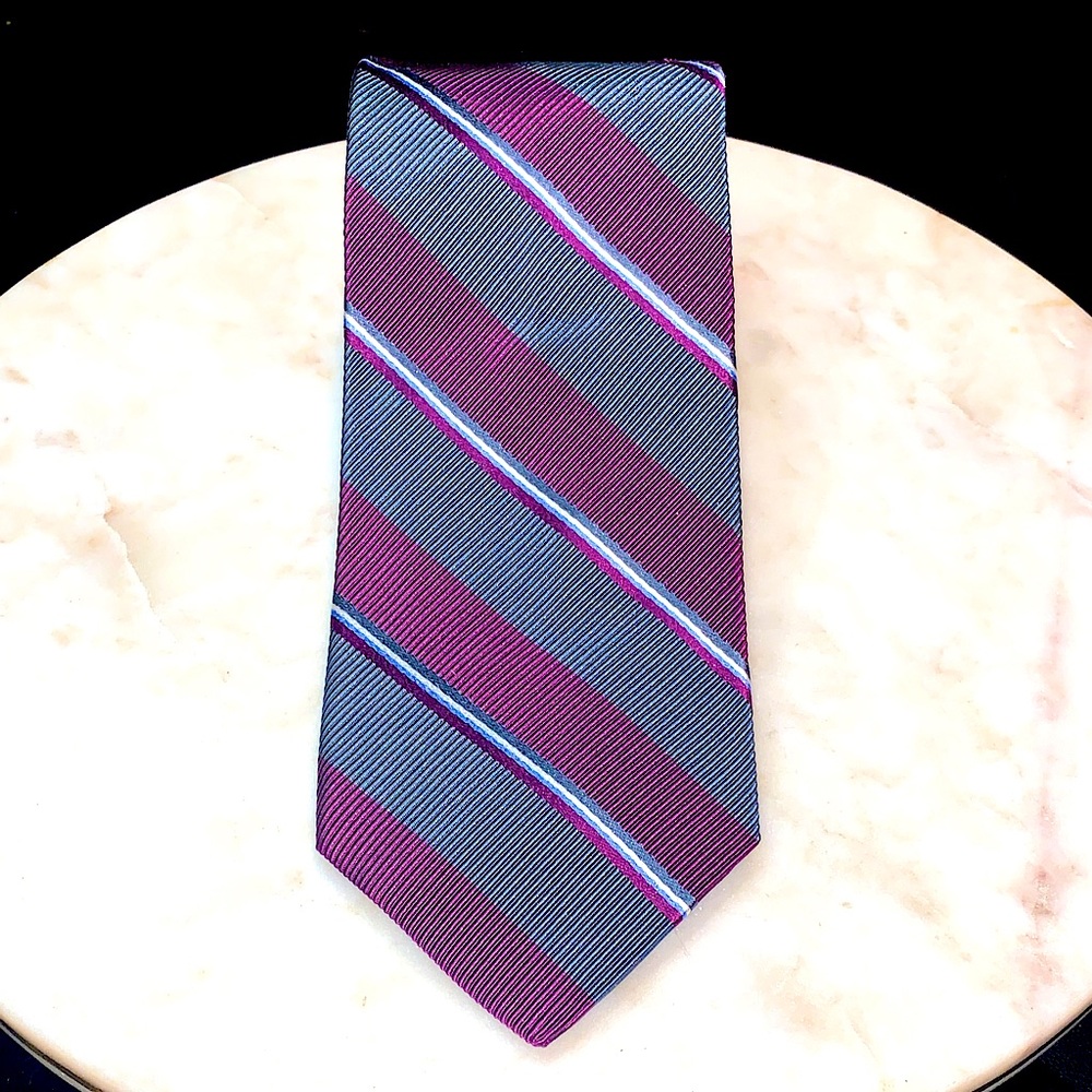 BROOKS BROTHERS TIE 51 REG NEW COTTON SILK STRIPE PURPLE GREY WHITE  NWT MEN USA